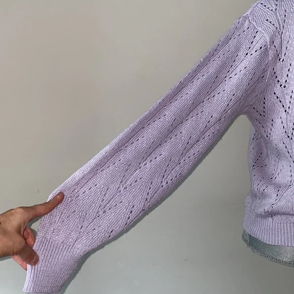 Coquette V Neck Pointelle Knit Cardigan Sweater Lavender Size S - Picture 9 of 13